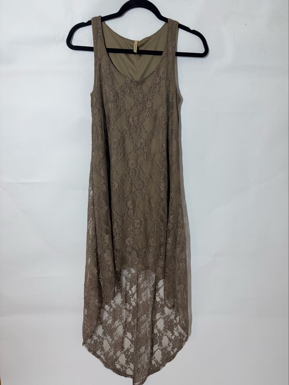 OBOE USA Brown Floral Lace Sleeveless High Low Maxi Dress Boho Estimated Size XS
